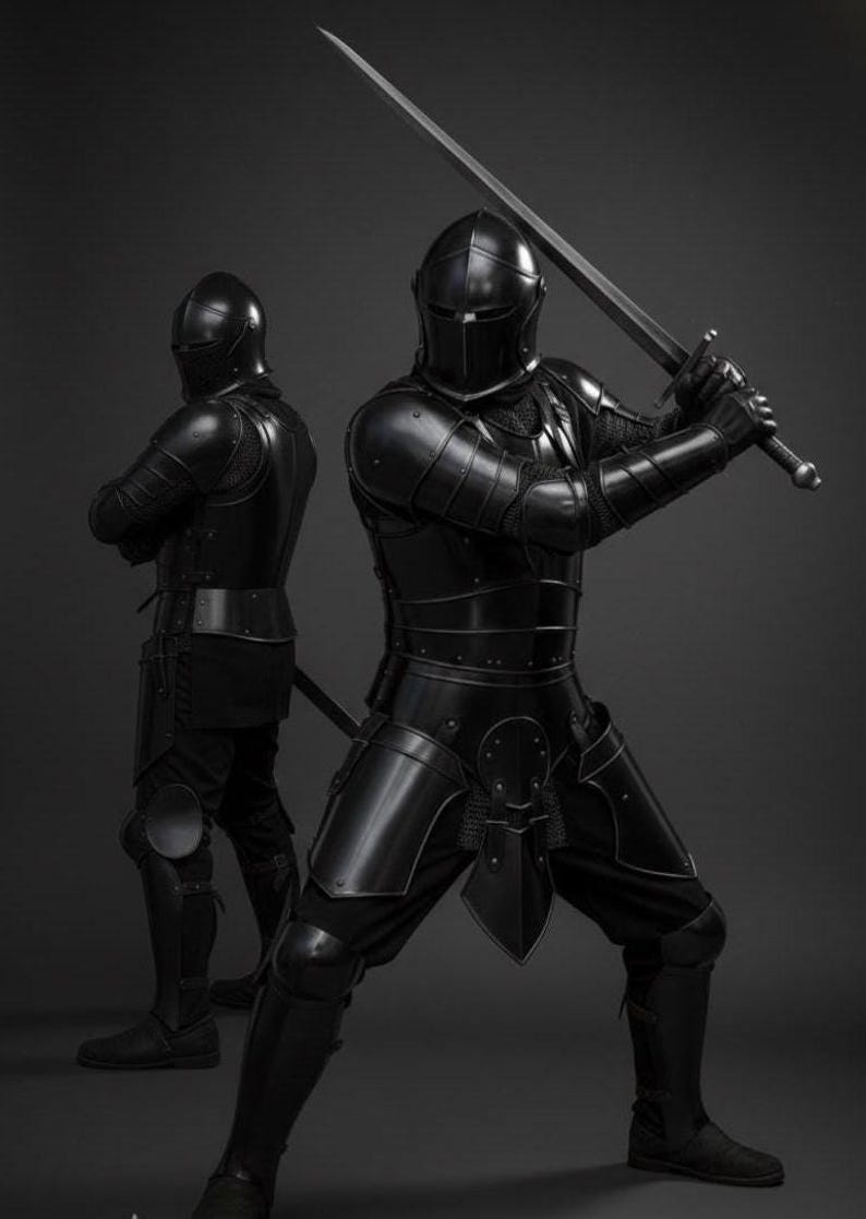 Wearable Dark Italian Barbuta Knight Armor with Gothic Plate for LARP view 6