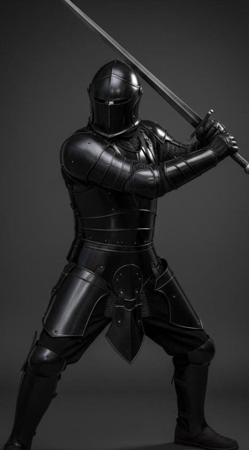 Wearable Dark Italian Barbuta Knight Armor with Gothic Plate for LARP view 9