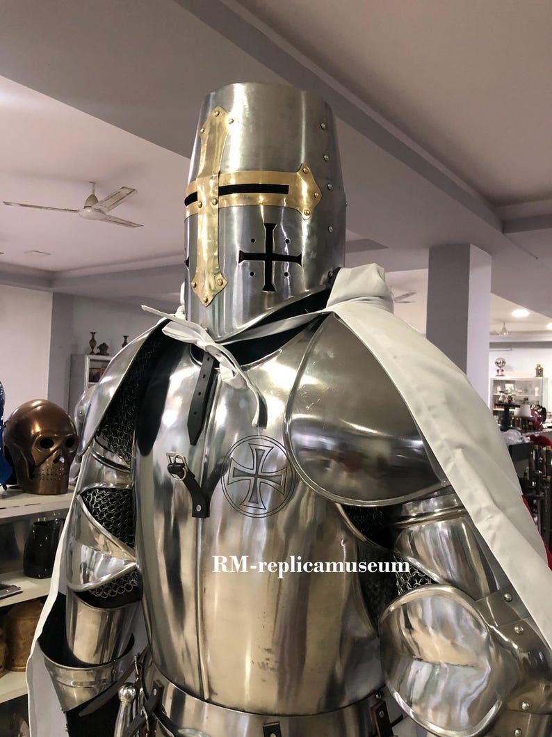 Medieval Knight Crusader Full Suit of Armor with Templar LARP view 2