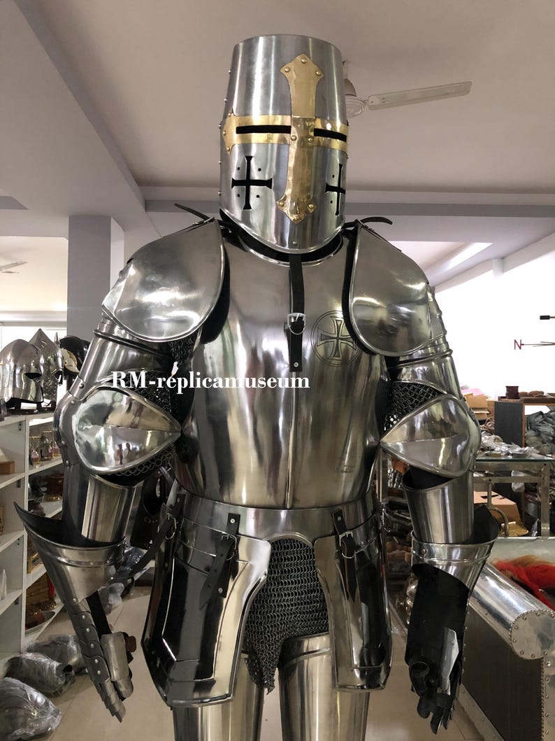 Medieval Knight Crusader Full Suit of Armor with Templar LARP view 4
