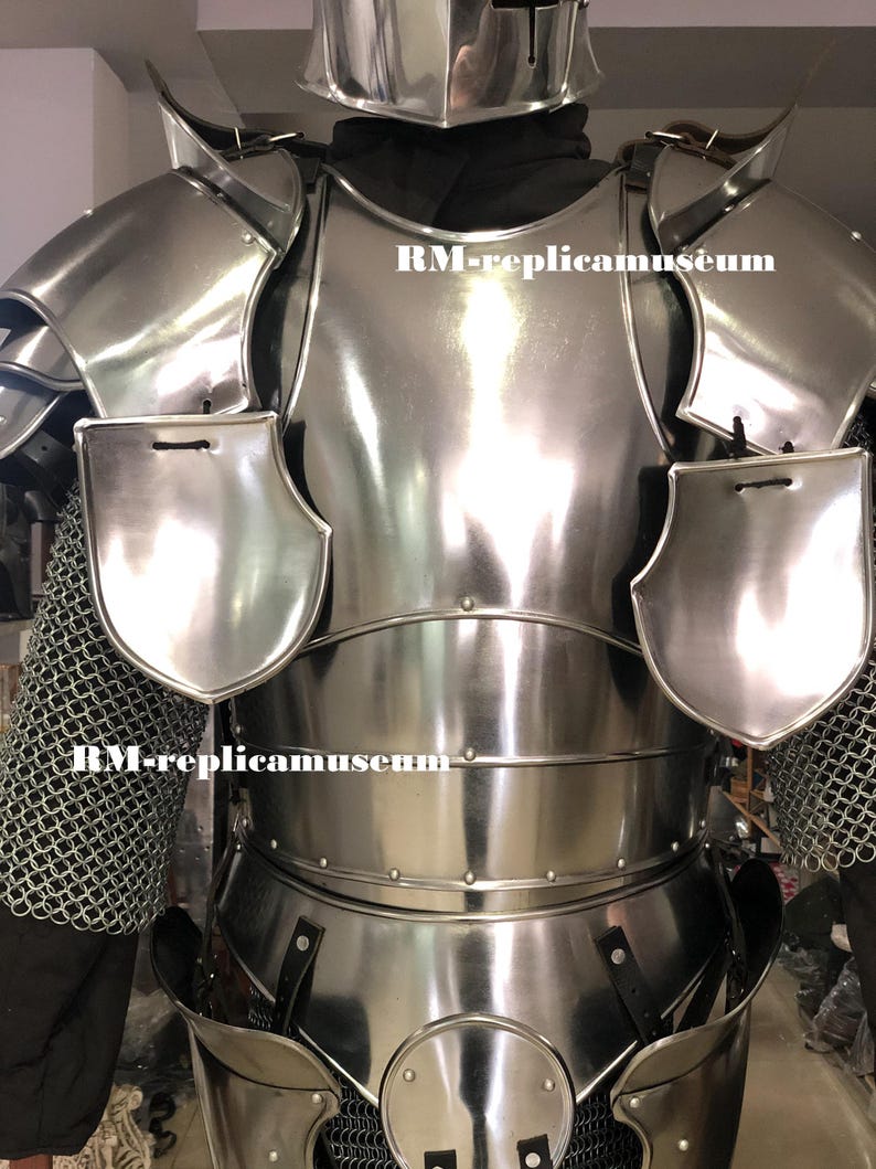 Dark Barbuta Knight Armor Full Suit in 18-Gauge Steel Medieval view 2