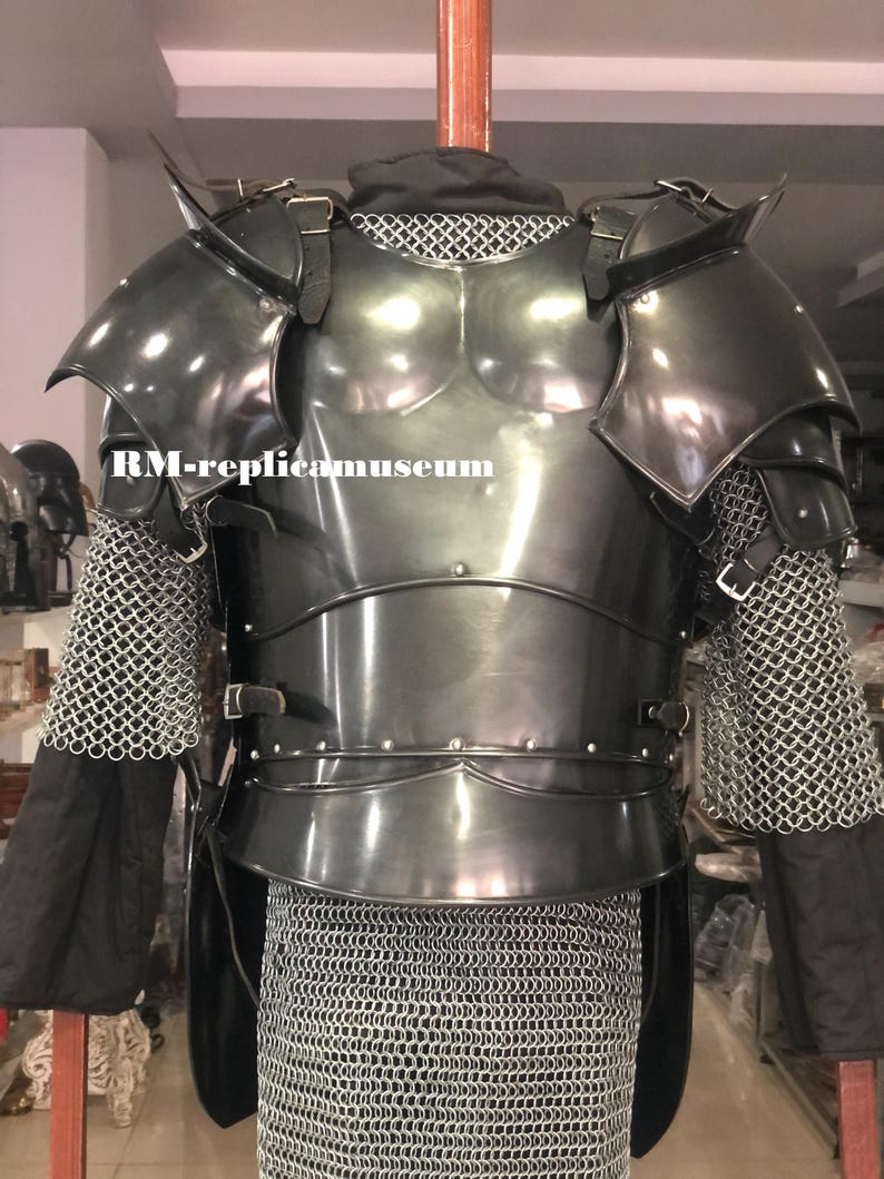 Dark Barbuta Knight Armor Full Suit in 18-Gauge Steel Medieval view 5