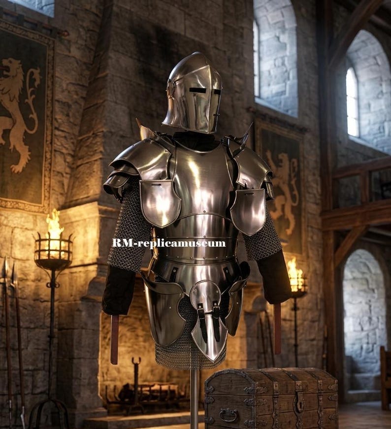 Dark Barbuta Knight Armor Full Suit in 18-Gauge Steel Medieval view 7