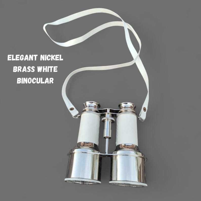 Nickel Chrome Brass Binocular with White Leather Wrap and Case view 5