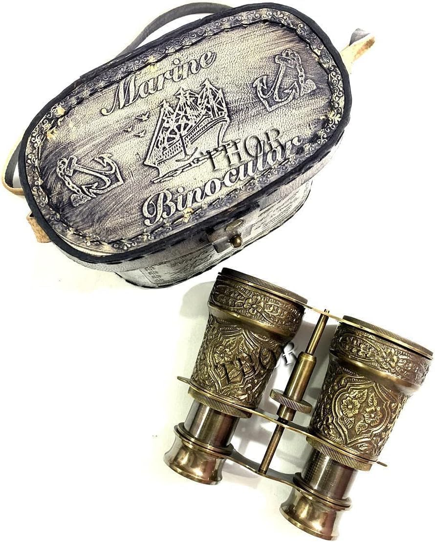 Antique Brass Marine Binocular with Intricate Body Detail view 3