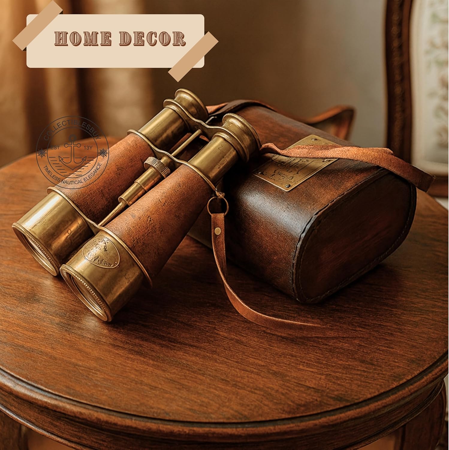 Victorian Brass Marine Binocular with Red Leather Wrap and Case view 7