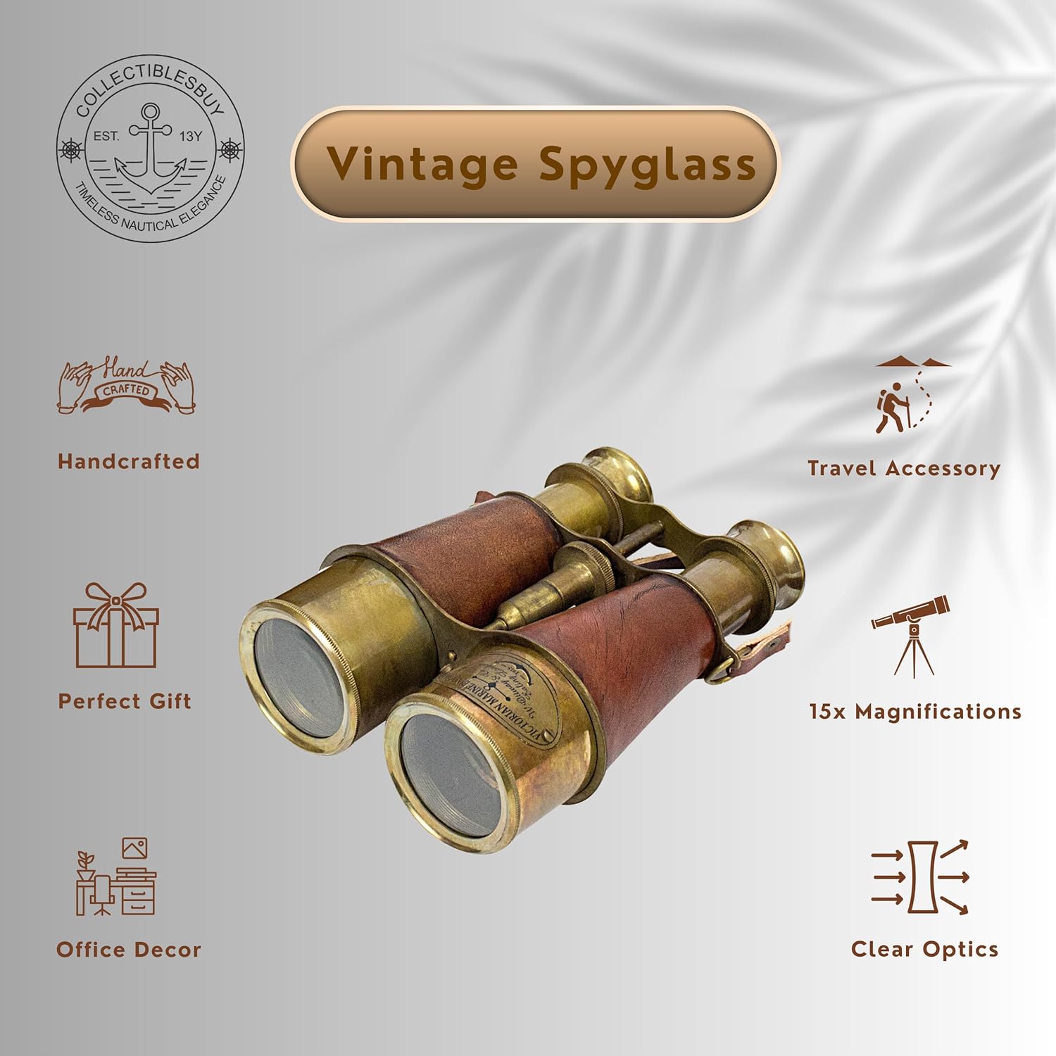 Victorian Brass Marine Binocular with Red Leather Wrap and Case view 8