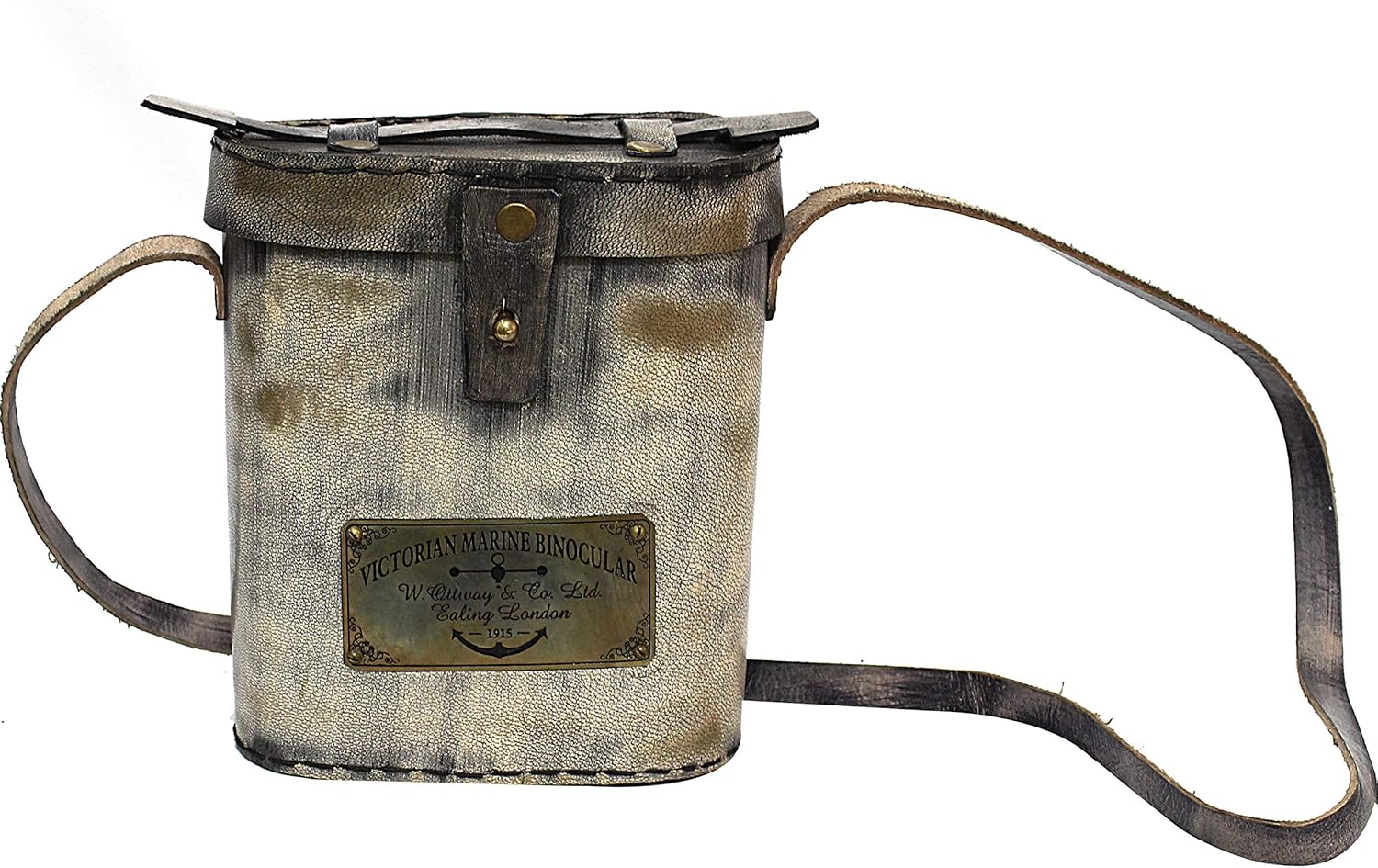Victorian Brass Marine Binocular with Grey Leather Wrap and Belt view 3