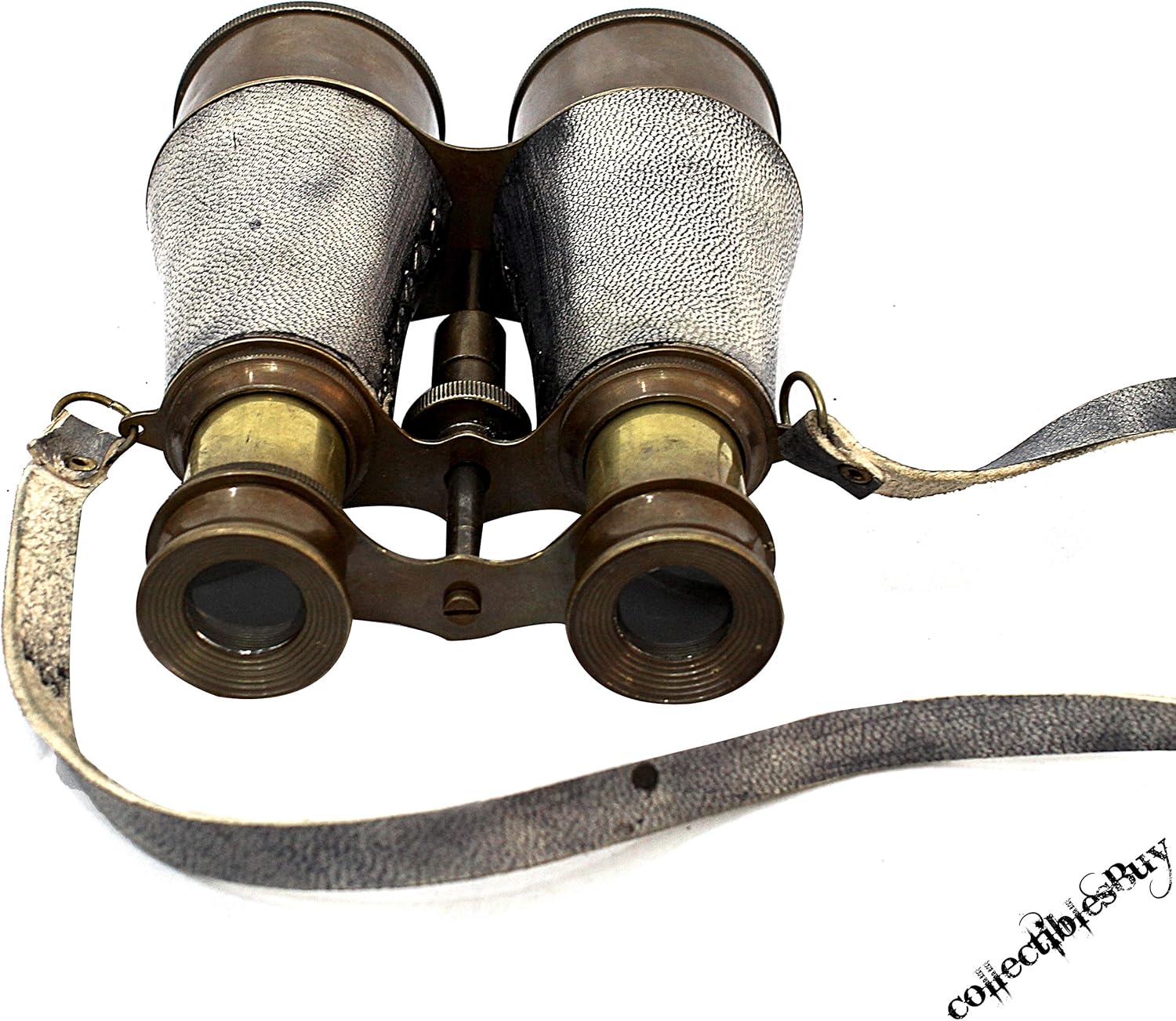 Victorian Brass Marine Binocular with Grey Leather Wrap and Belt view 6