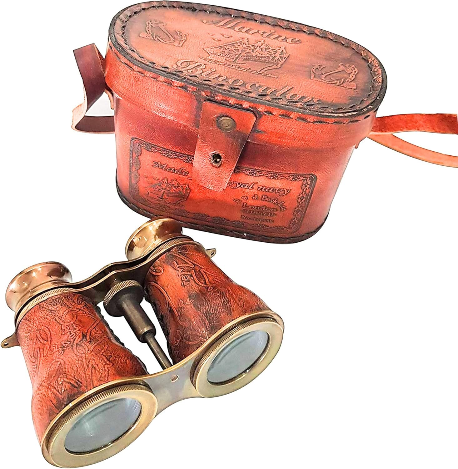 Leather Wrapped Brass Binocular with Matching Leather Case view 6
