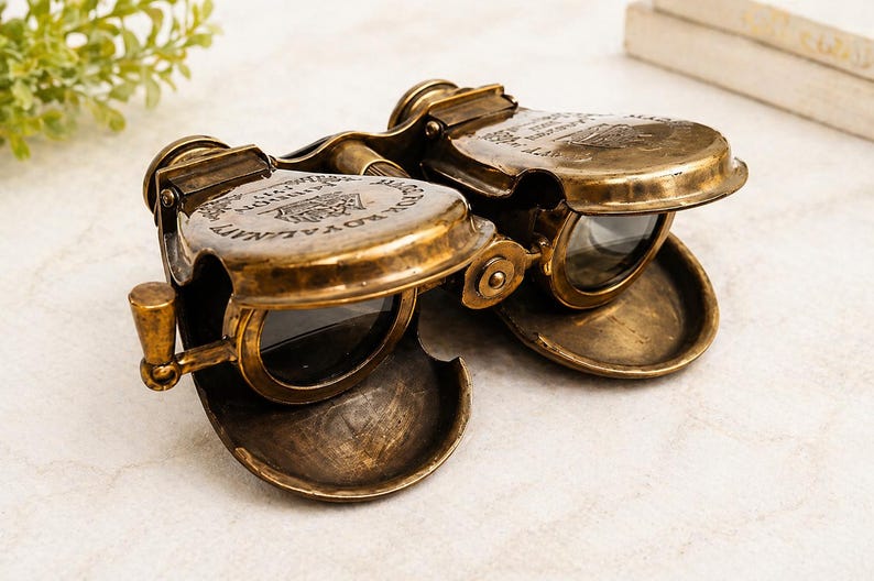 Folding Brass Binocular with Red Leather Case view 2