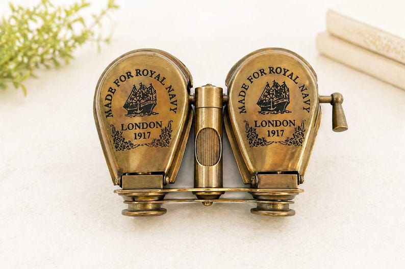 Folding Brass Binocular with Red Leather Case view 3