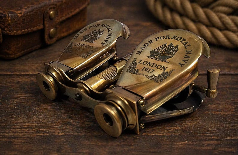 Folding Brass Binocular with Red Leather Case view 5