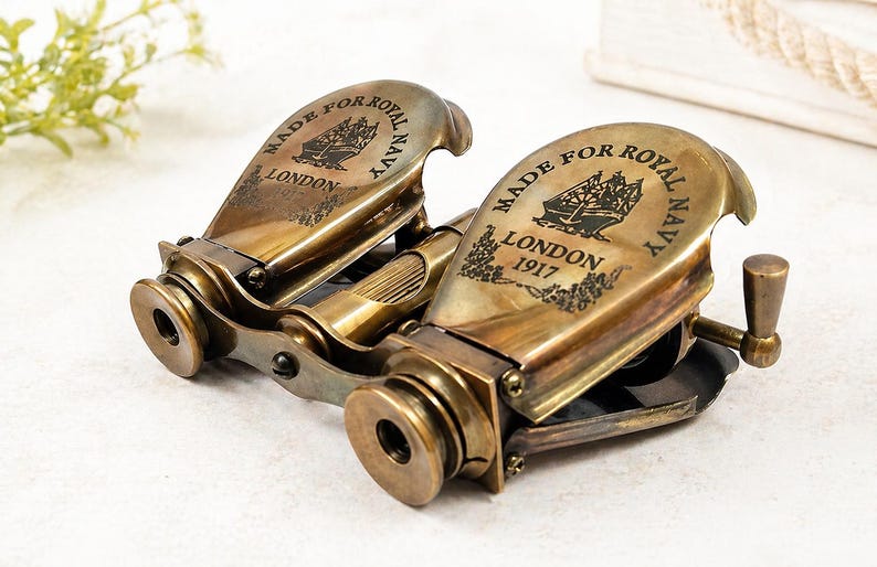 Folding Brass Binocular with Red Leather Case view 8
