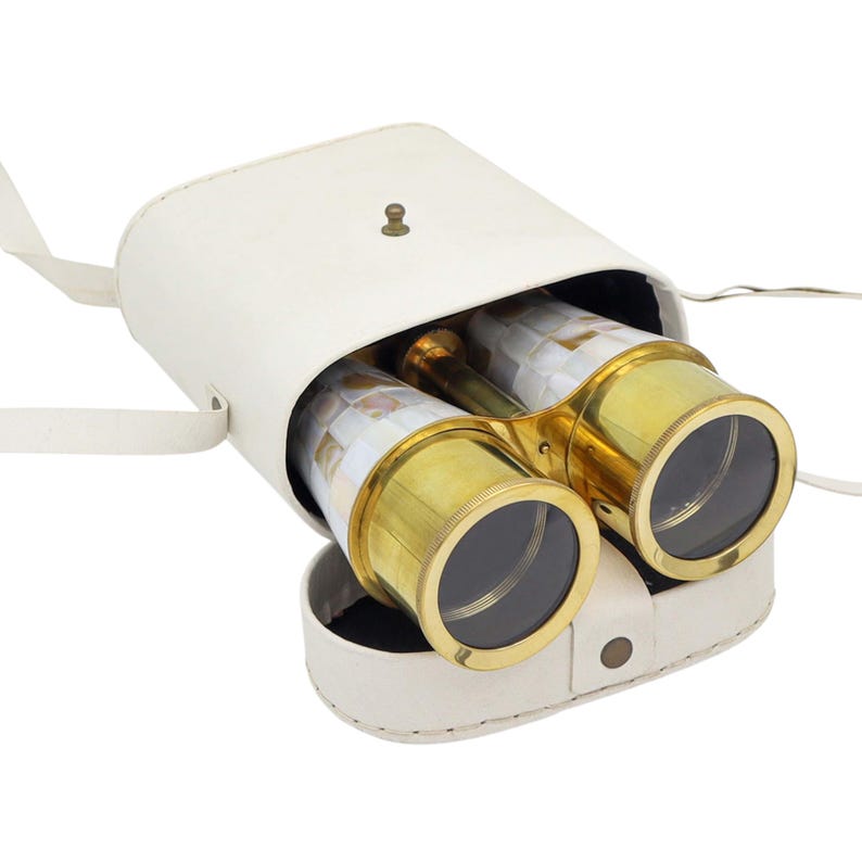Mother-of-Pearl Brass Binocular with White Leather Case view 7