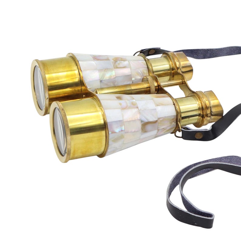 Mother-of-Pearl Brass Binocular with White Leather Case view 9