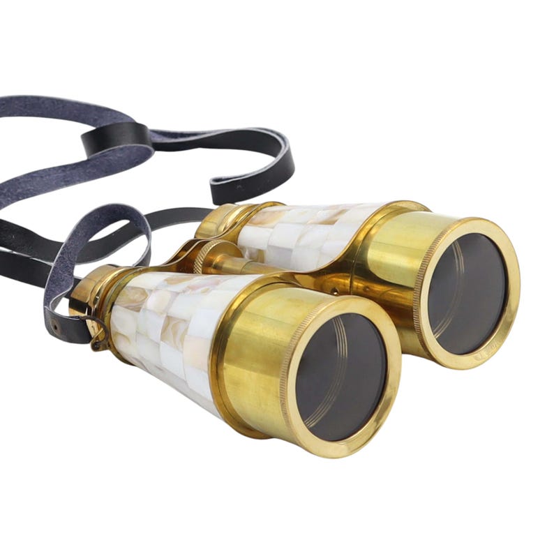 Mother-of-Pearl Brass Binocular with White Leather Case view 12