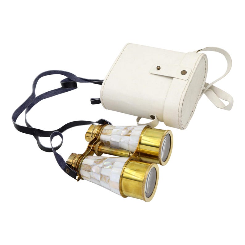 Mother-of-Pearl Brass Binocular with White Leather Case view 13