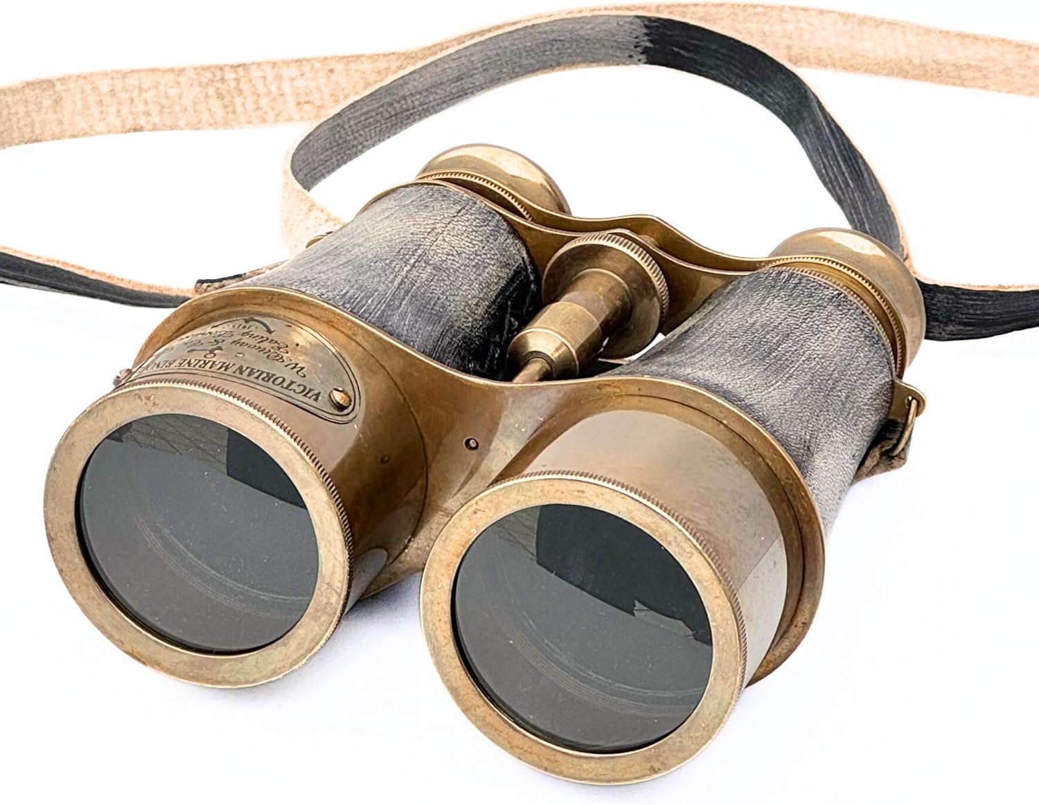 Antique Brass Marine Binocular with Grey Leather Belt view 2