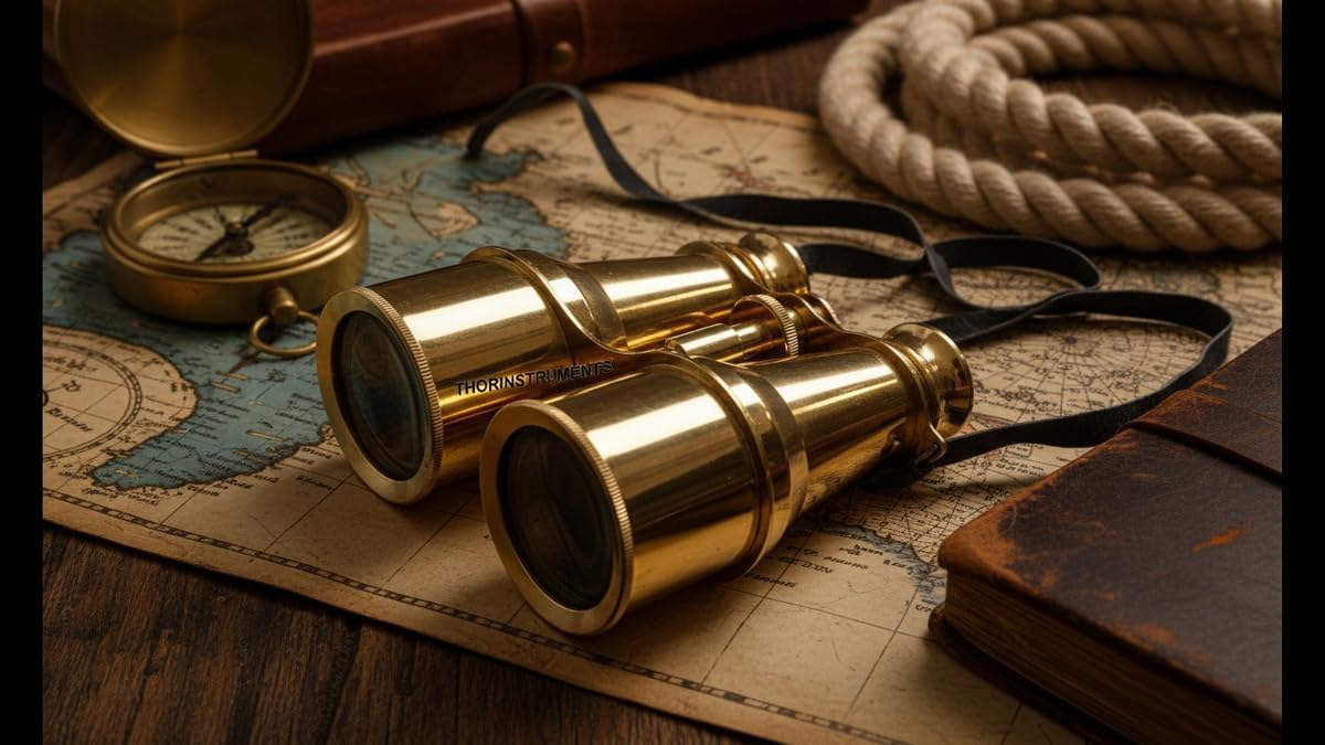 Polished Brass Marine Binocular with Black Leather Belt view 4