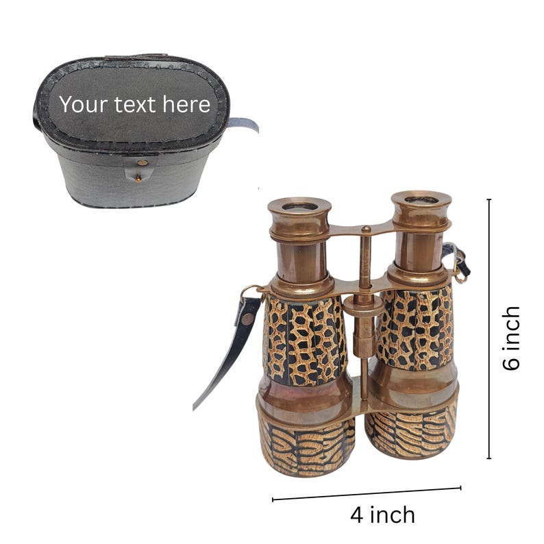 Mother-of-Pearl Brass Binocular with Black Leather Case and Belt view 3