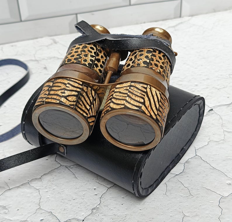 Mother-of-Pearl Brass Binocular with Black Leather Case and Belt view 11