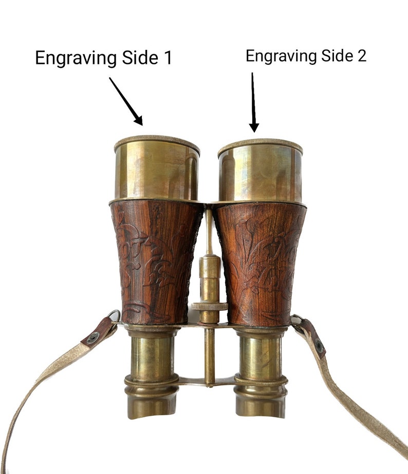 Antique Brass Binocular with Red Engraved Leather Wrap and Case view 2