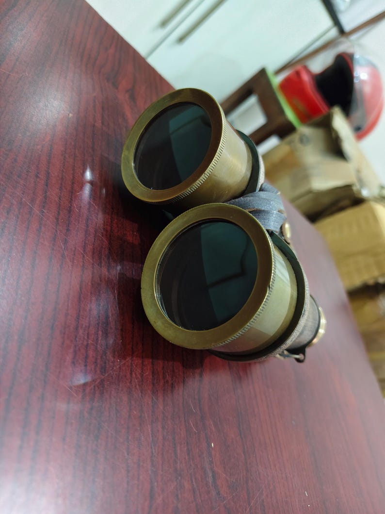 Antique Brass Binocular with Grey Buffed Leather Wrap and Belt view 4