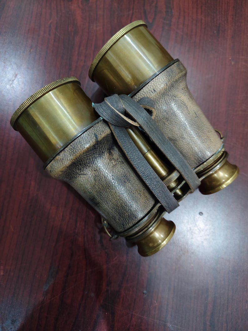 Antique Brass Binocular with Grey Buffed Leather Wrap and Belt view 6
