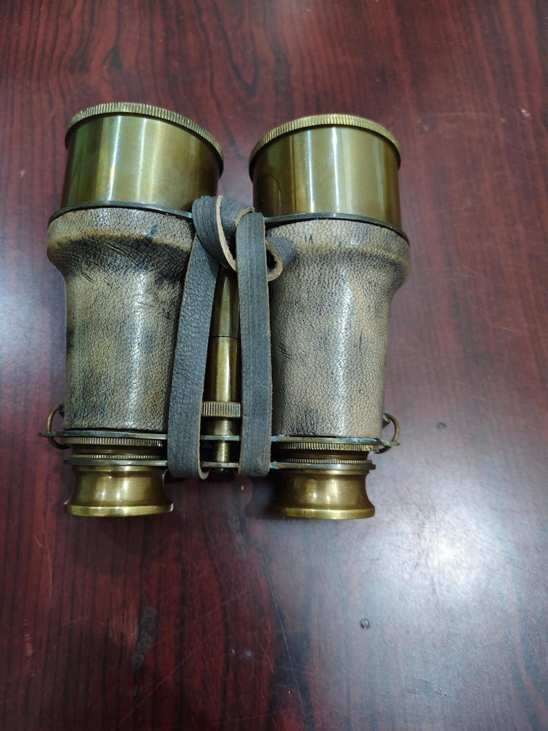 Antique Brass Binocular with Grey Buffed Leather Wrap and Belt view 7