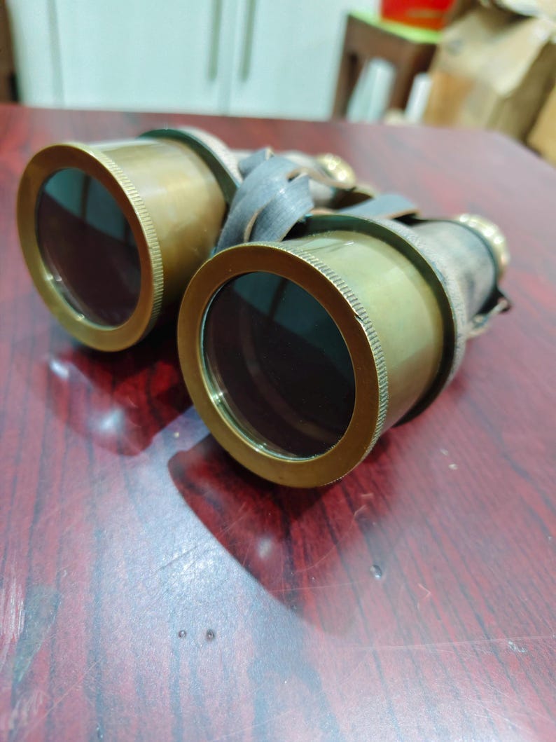 Antique Brass Binocular with Grey Buffed Leather Wrap and Belt view 9