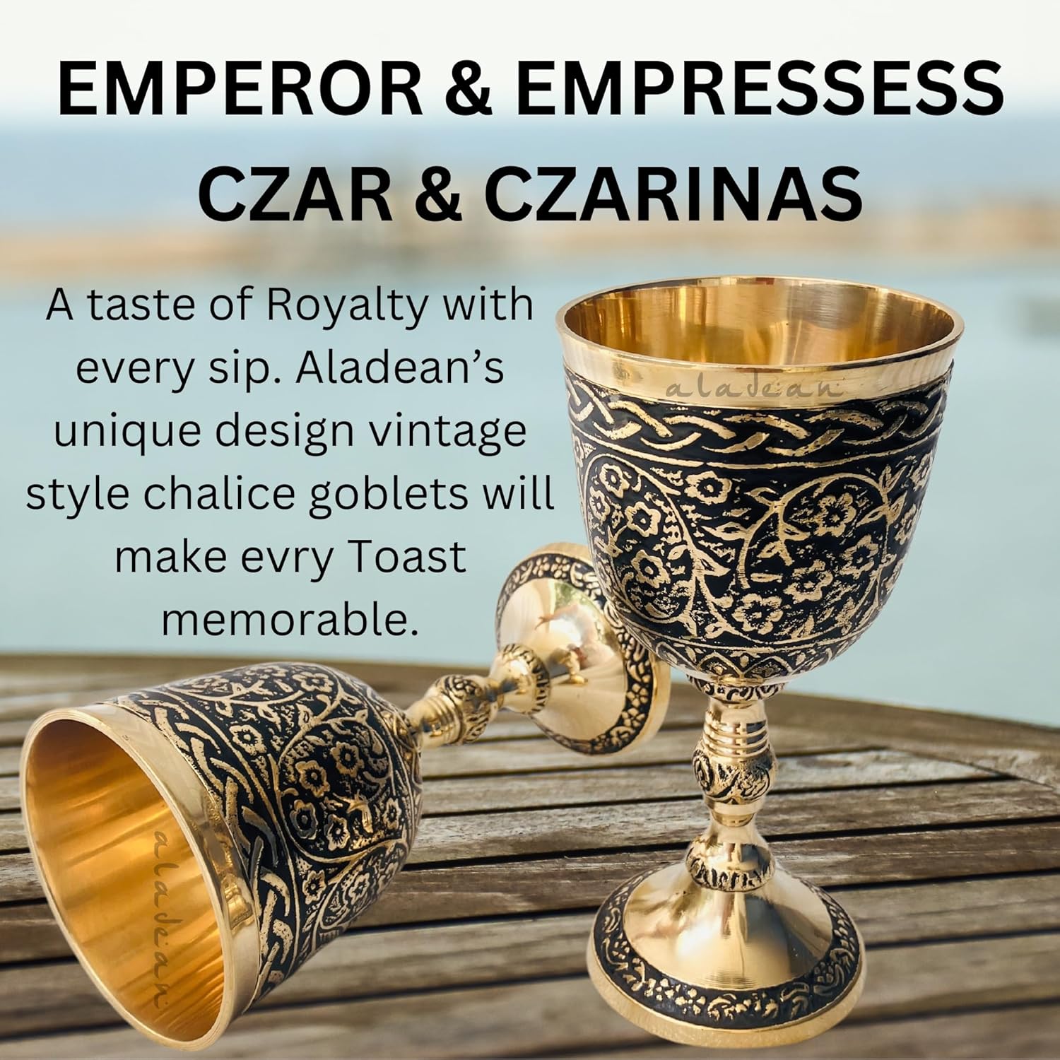 Solid Brass Goblet with Nordic Czar Embossed Design view 4