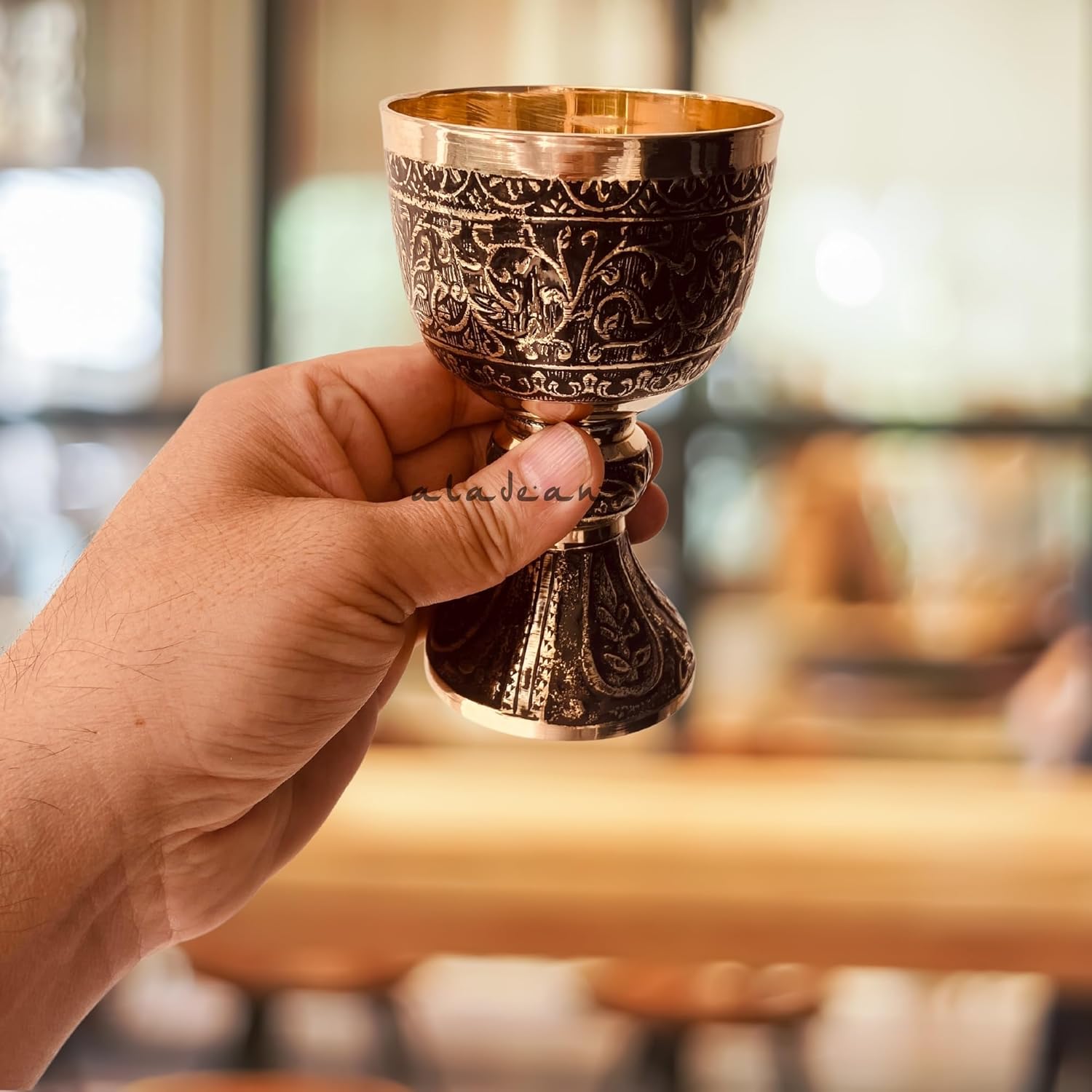 Solid Brass Goblet with Duke Embossed Design view 2