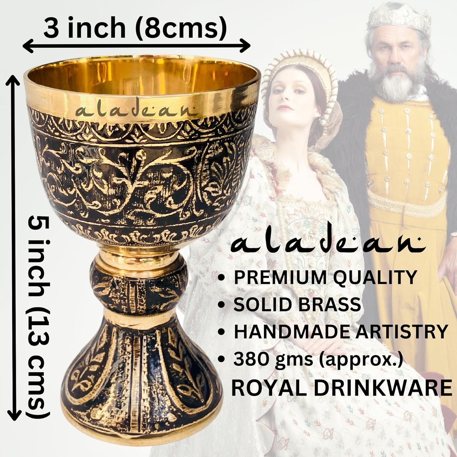 Solid Brass Goblet with Duke Embossed Design view 3