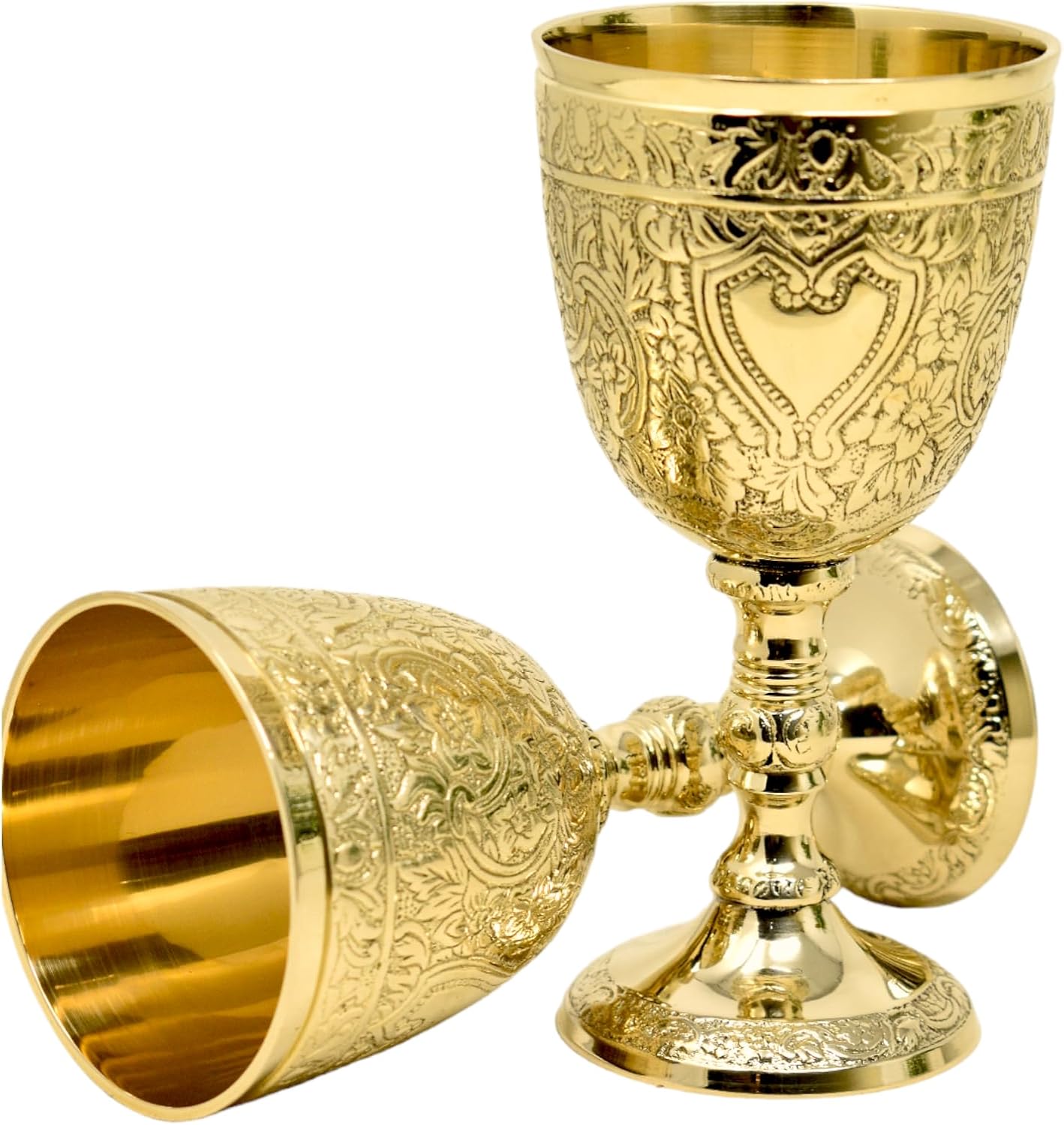 Solid Brass Roman Embossed Goblet Set of Three view 2