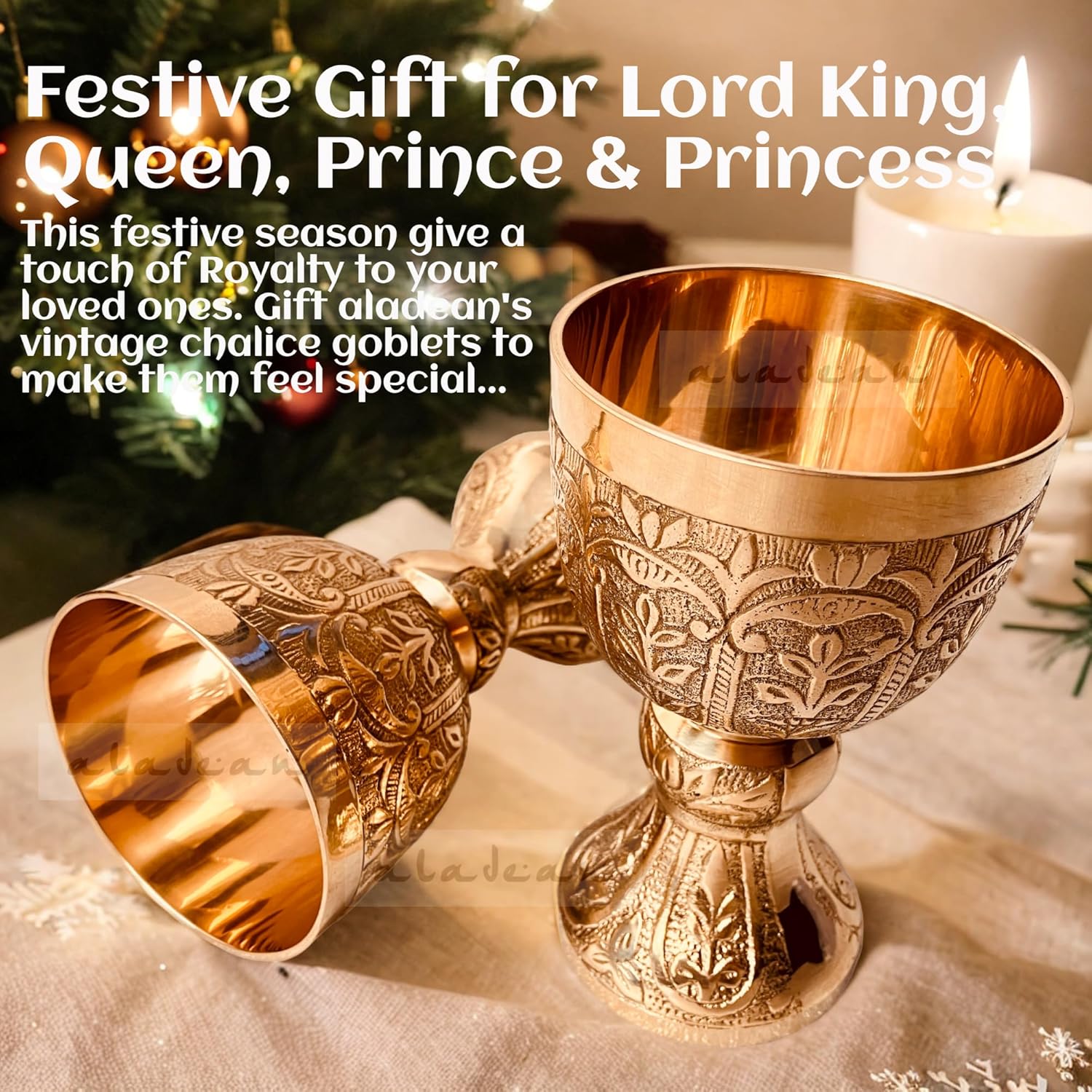 Solid Brass Goblet with Lord's Floral Embossing view 4