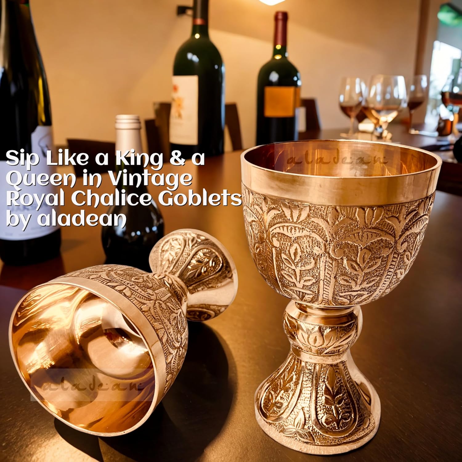 Solid Brass Goblet with Lord's Floral Embossing view 5
