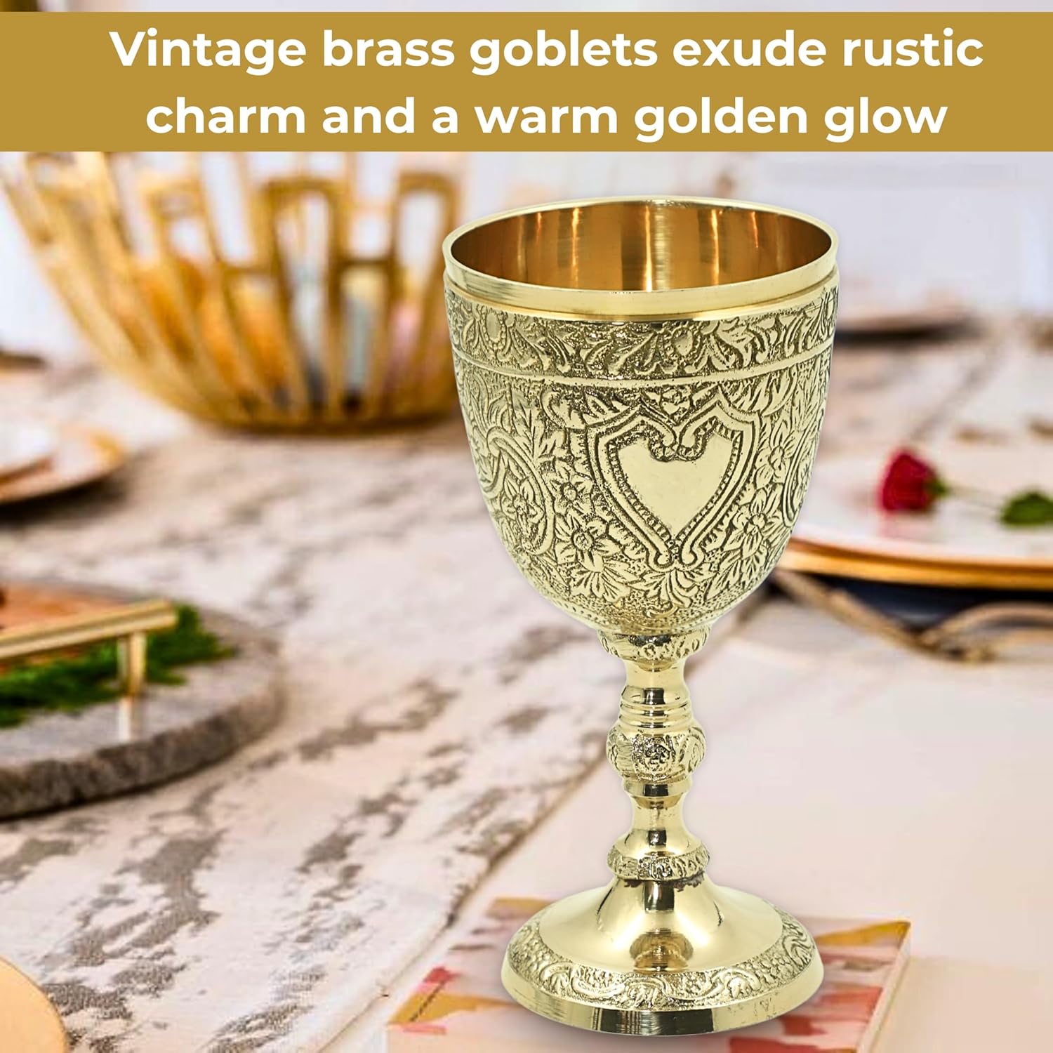Solid Brass Medieval Goblet with Gothic Embossing view 4