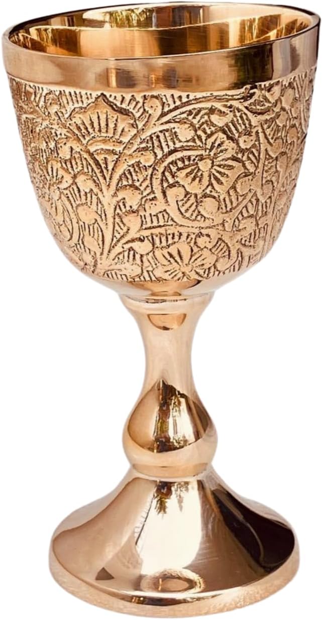 Embossed Brass Goblet with King Floral Design view 9