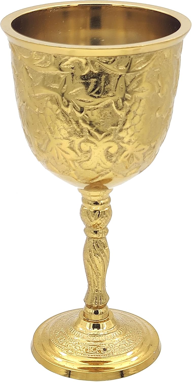Gold Plated Brass Goblet with Blue Stone Accents view 6