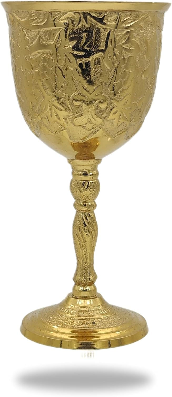 Gold Plated Brass Goblet with Blue Stone Accents view 8