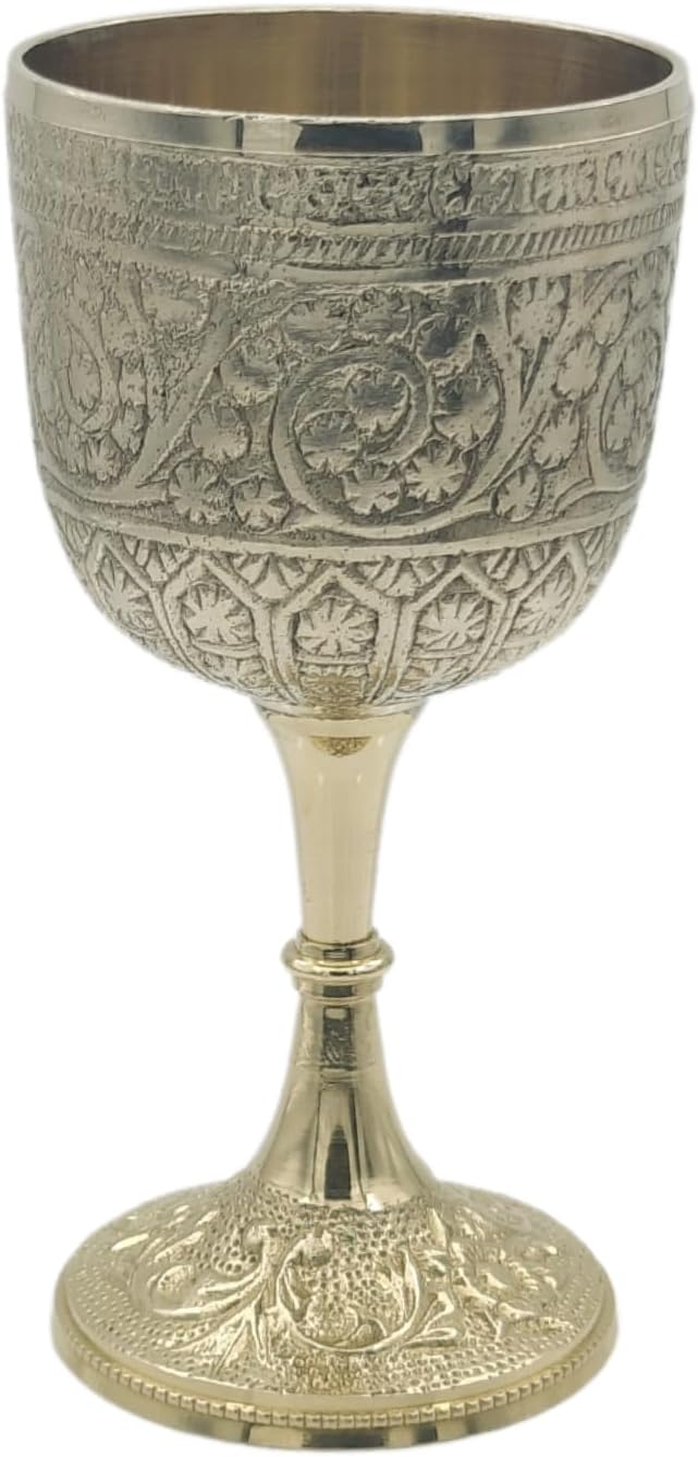 Embossed Brass Goblet with Lush Floral Romantic Finish view 8