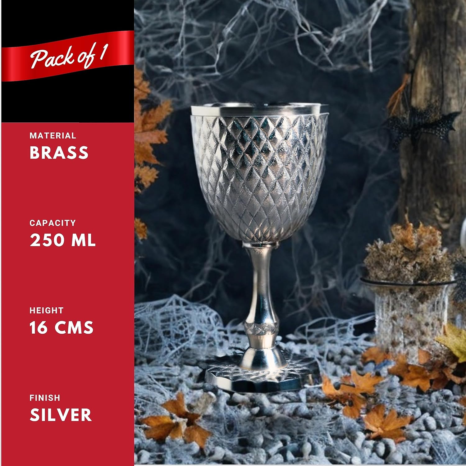 Embossed Brass Goblet with Silver Antique Finish view 4