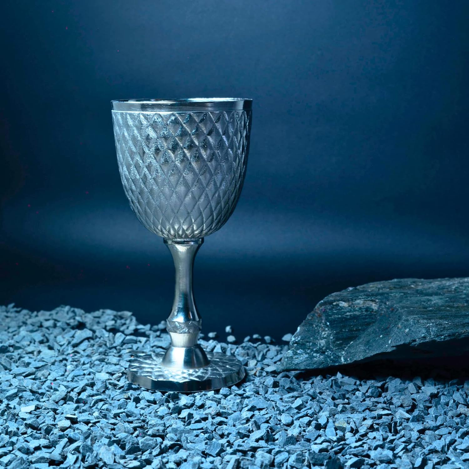 Embossed Brass Goblet with Silver Antique Finish view 5
