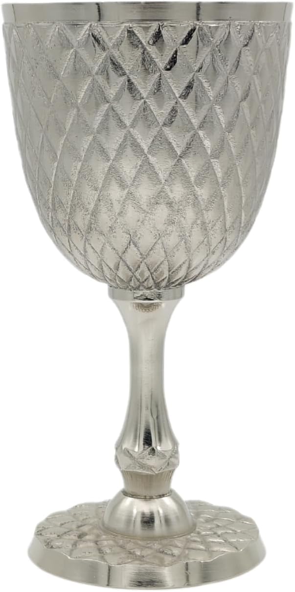 Embossed Brass Goblet with Silver Antique Finish view 6