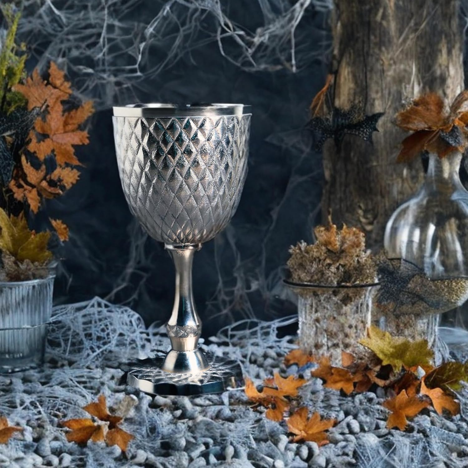 Embossed Brass Goblet with Silver Antique Finish view 8