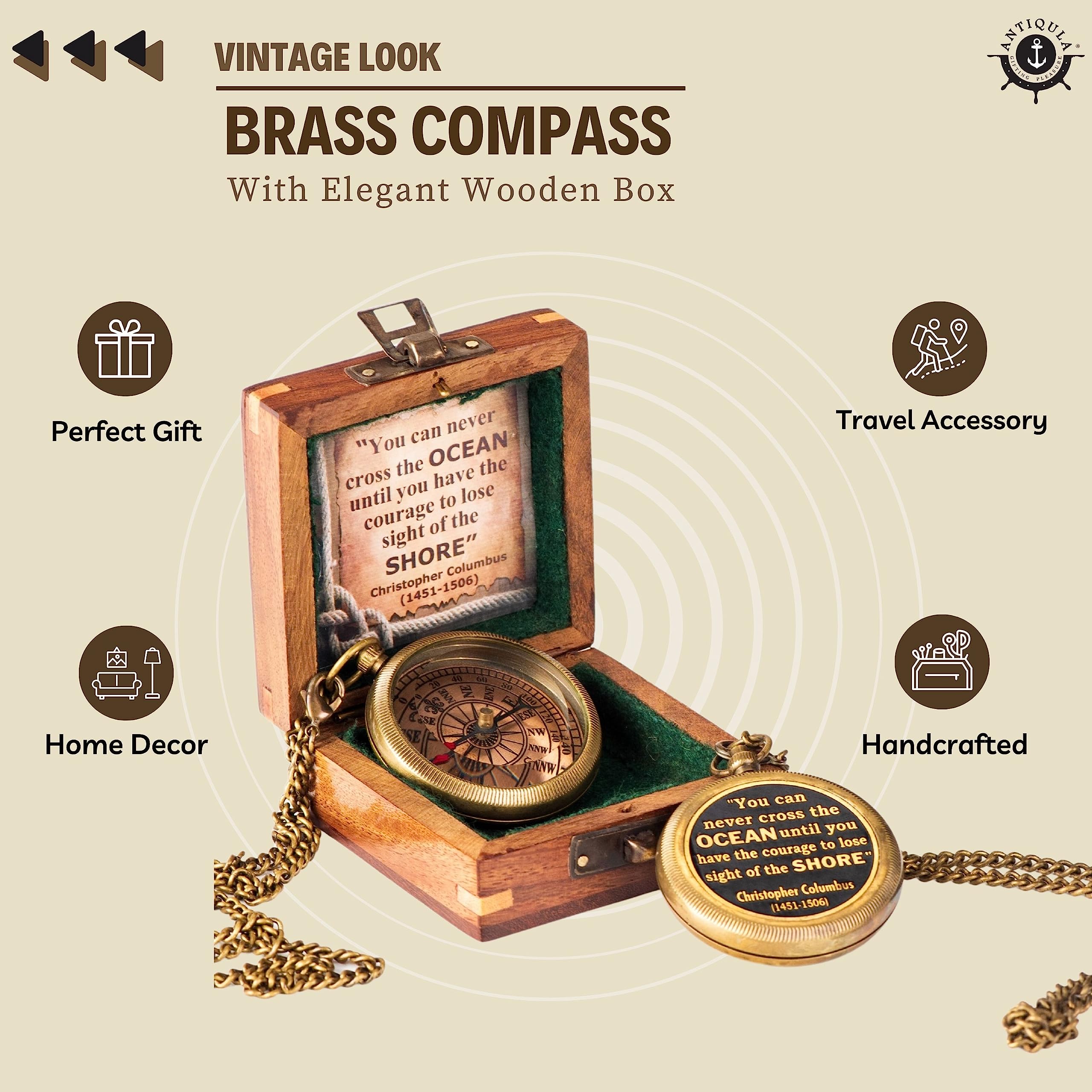 Christopher Columbus Quote Compass, Wooden Box & Gift Box view 3