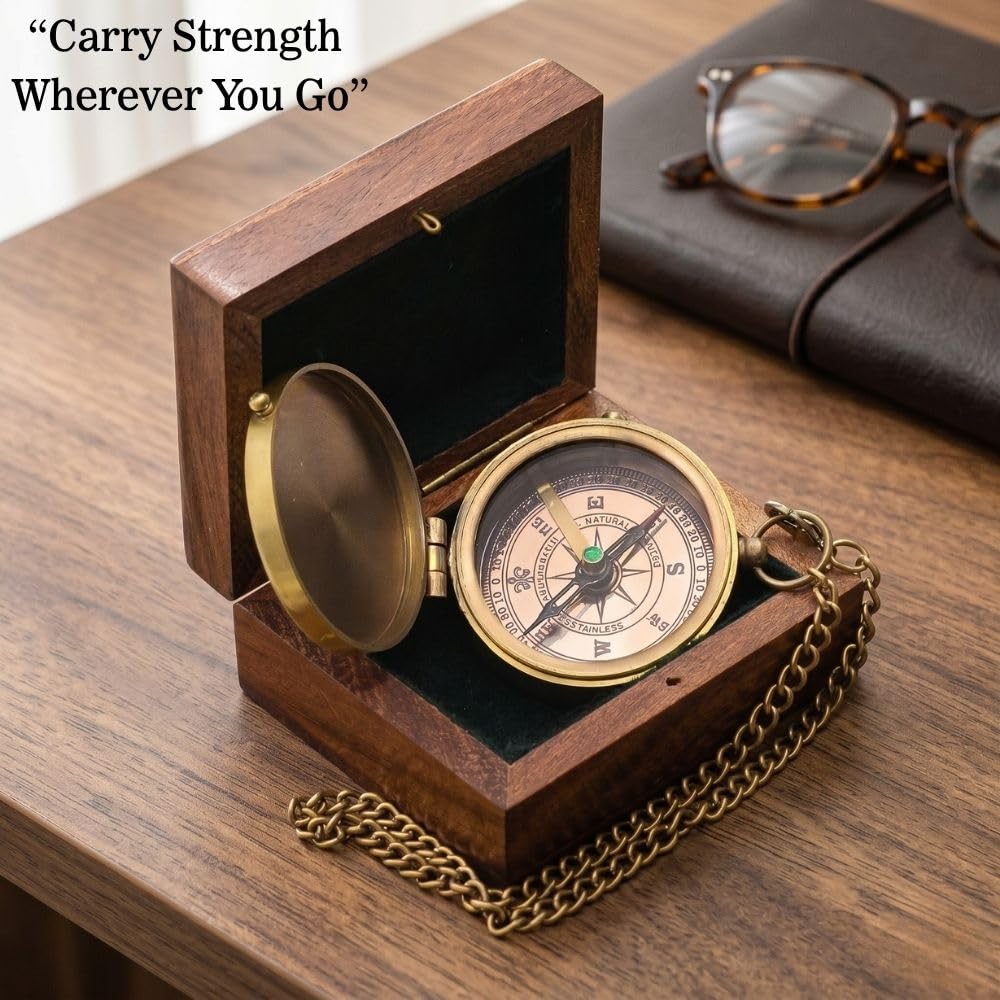 Joshua 1:9 Compass, Wooden Box view 2