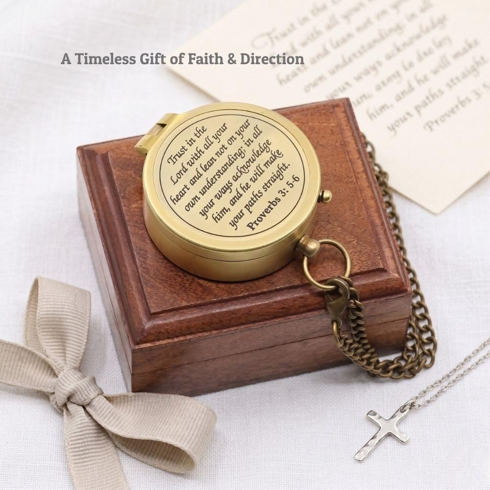 Proverbs 3:5-6 Compass, Wooden Box view 4