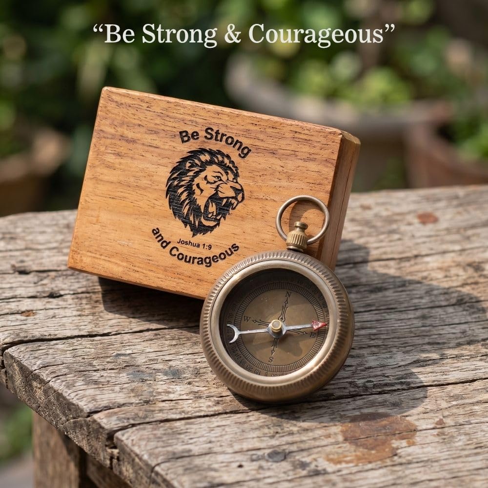 Joshua 1:9 Compass, Wooden Box view 5